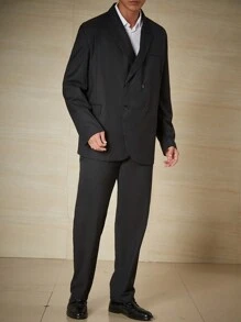 Calvornis Men Plus Double Breasted Blazer & Suit Pants Set - Black - View 3