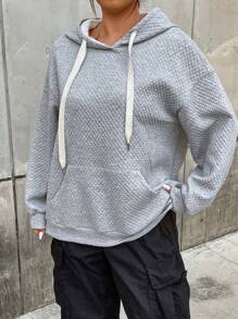 Flirla Áo nỉ thể thao và thường ngày cỡ lớn với họa tiết dệt nổi, kiểu áo nỉ chui đầu mùa thu. - Xám - Xem 6