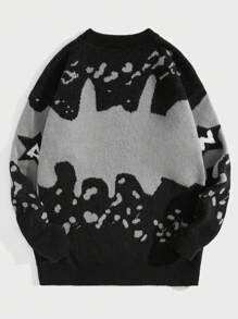 ROMWE MEN Street Life Guys Star & Letter Pattern Sweater - Black - View 2