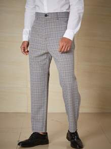 Manfinity Mode Men Plus Plaid Print Slant Pocket Suit Pants