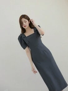 DAZY 女性泡泡袖洋裝 - 灰色 - 查看 5