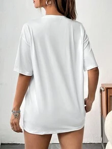 SHEIN Unity Khẩu hiệu & Hình ảnh Áo thun Thả vai - trắng - Xem 2