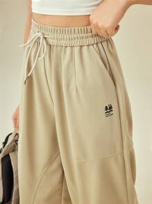 In My Nature 字母圖案腰部抽繩戶外衛褲 - 灰色 - 查看 5