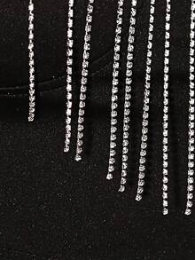 Allurite Rhinestone Fringe Trim Cami Top - Black - View 3