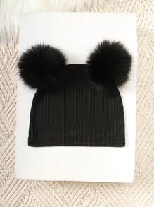 SHEIN Young Girl Two Tone Fuzzy Trim Dress & Hat - Multicolor - View 7