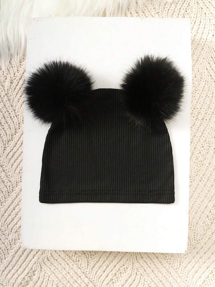 Young Girl Two Tone Fuzzy Trim Dress & Hat