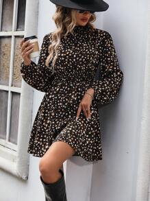 SHEIN LUNE In Toàn bộ Cổ giả Tay áo lồng đèn Đầm - Nhiều màu - Xem 1