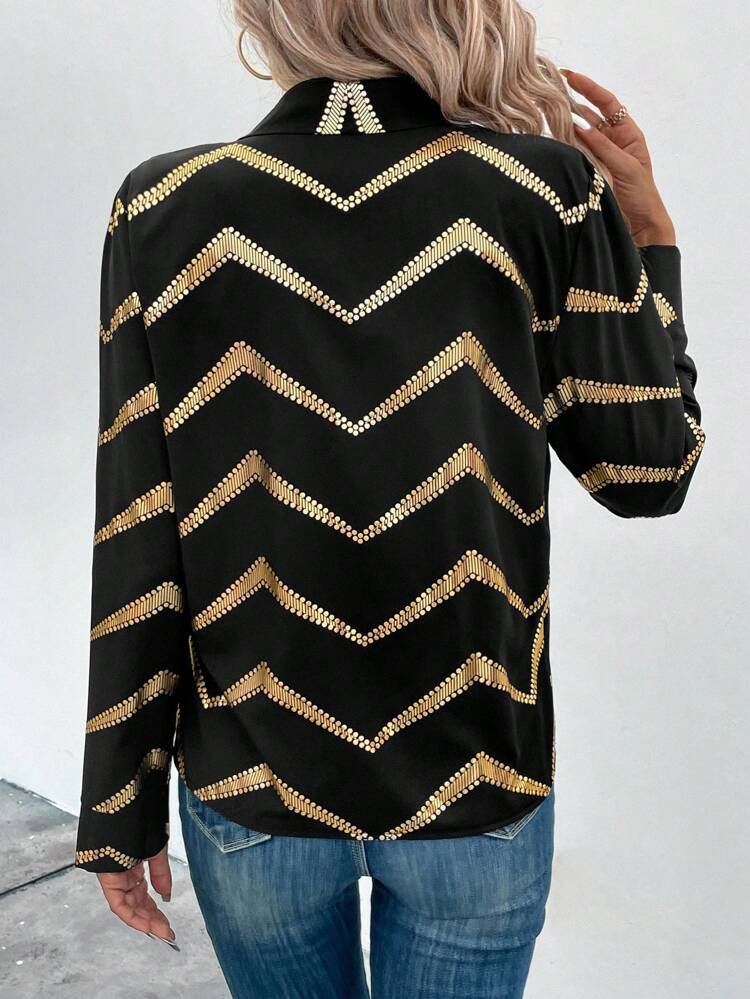 Chevron Print Shawl Collar Blouse