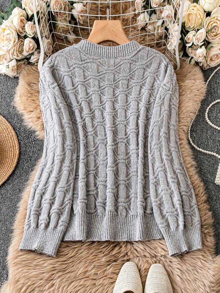 Plus Solid Popcorn Knit Sweater Knit Pullover Fall Winter Sweater