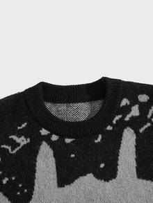 ROMWE MEN Street Life Guys Star & Letter Pattern Sweater - Black - View 4