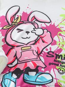 SHEIN Cô Gái Trẻ Đồ họa Hoạt hình Hoodie & Leggings - Nhiều màu - Xem 3