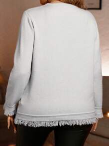 SHEIN LUNE Plus Solid Raw Trim Sweater Knit Pullover Fall Winter Outfit - Apricot - View 2