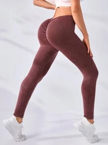 SHEIN Sports Liền mạch Căng cao Scrunch Butt Quần Xà cạp thể thao - Màu đỏ tím - Xem 1