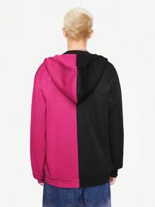 ROMWE MEN Street Life Men Two Tone Cartoon Graphic Drawstring Hoodie - Multicolor - View 2