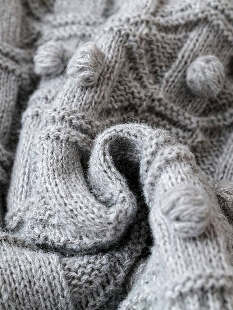 Plus Solid Popcorn Knit Sweater Knit Pullover Fall Winter Sweater