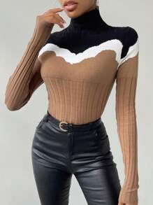 SHEIN Unity Khối màu Cổ cao Áo len - màu đen - Xem 3