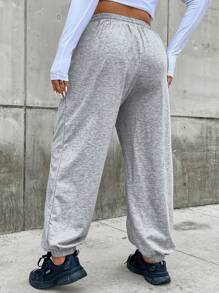 Flirla Plus Drawstring Waist Slant Pocket Sweatpants - Light Grey - View 2