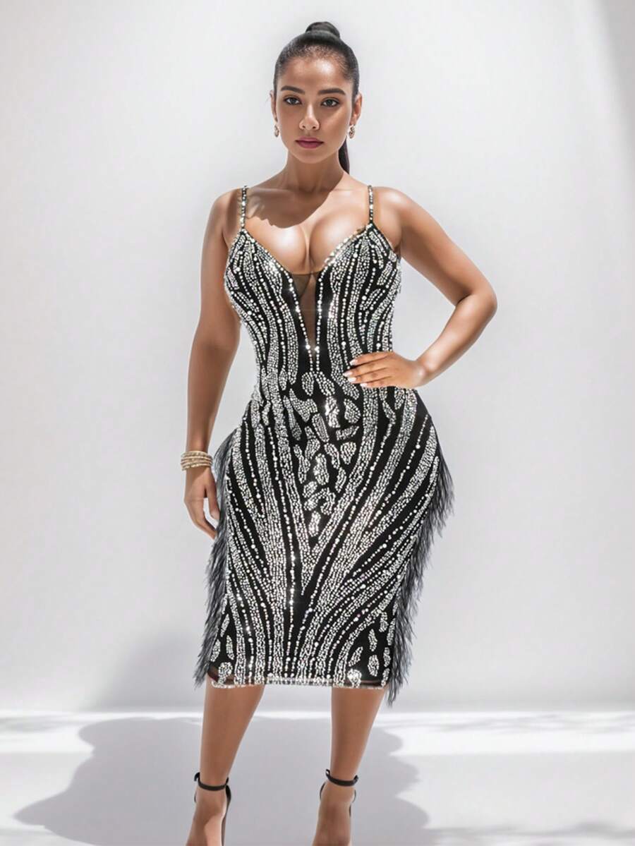 Vestido Holgado Midi Cuello Cuadrado Manga Corta Bolsillo Lateral De Mujer - Halara