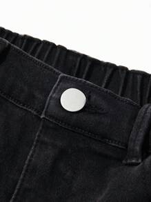 少年男孩刺繡細節和磨損黑色牛仔褲 - 黑色 - 查看 3