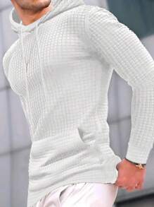 Manfinity Homme Men Kangaroo Pocket Drawstring Hoodie - White - View 1