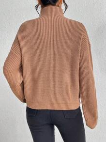 SHEIN Unity Jersey con cremallera media de hombros caídos - Caqui - Ver 2