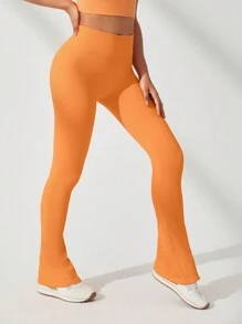 SHEIN Sports Màu thuần Liền mạch Xà cạp tập luyện - trái cam - Xem 6