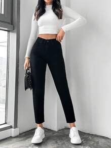 EURMUSE Solid Cropped Skinny Jeans - Black - View 5