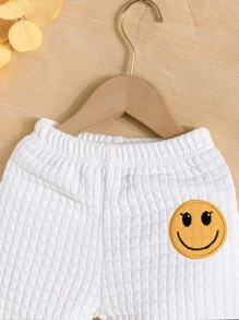 男嬰卡通臉圖案衛衣和衛褲