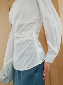 SHEIN Unity Camisa De Color Liso Con Hombros Caídos - Blanco - Ver 6