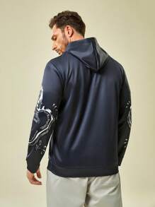 In My Nature Men Letter & Dragon Graphic Outdoor Hoodie - Black - View 2