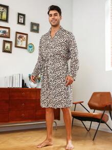 Men's Leopard Print Belted Robe - Apricot - View 5