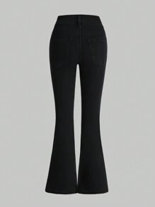 女大童星星印花牛仔喇叭褲 - 黑色 - 查看 2