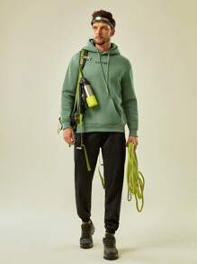 In My Nature Hombres Capucha con estampado de letra con bolsillo de canguro con cordón exterior - Verde militar - Ver 5