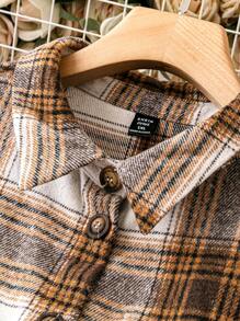 SHEIN LUNE Plus Plaid Print Button Front Coat - Coffee Brown - View 5