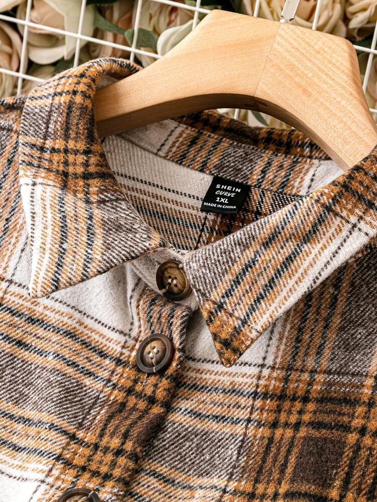 Plus Plaid Print Button Front Coat