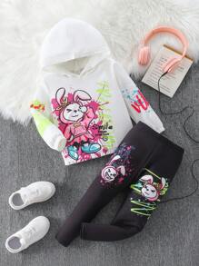 SHEIN Cô Gái Trẻ Đồ họa Hoạt hình Hoodie & Leggings - Nhiều màu - Xem 1