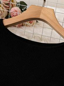 SHEIN Clasi Talla grande Vestido de punto unicolor tejido de canalé - Negro - Ver 3