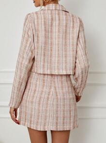RueChic Ensemble De Blazer Et De Jupe À Carreaux À Revers À Bouton Unique