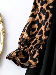 SHEIN LUNE Hơn In hoa Báo tay áo lá sen Đầm - Nhiều màu - Xem 3