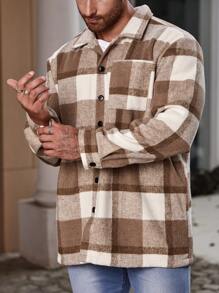 Manfinity Homme Men Plus Plaid Print Button Front Shacket - Multicolor - View 4