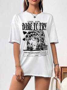 SHEIN Unity Khẩu hiệu & Hình ảnh Áo thun Thả vai - trắng - Xem 4