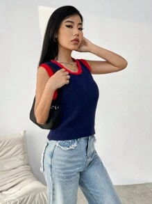 SHEIN Unity 拼接邊毛衣背心不帶襯衫 - 藏蓝色 - 查看 6