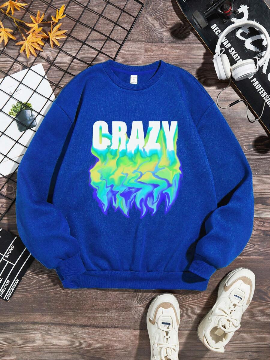 Teen Boy Letter Graphic Sweatshirt - Blue - View 1