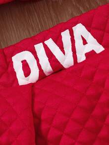 SHEIN Young Girl Letter Graphic Button Front Jacket & Pleated Skirt - Red - View 3