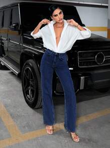 EURMUSE Women's Straight Leg Jeans - Navy Blue - View 4