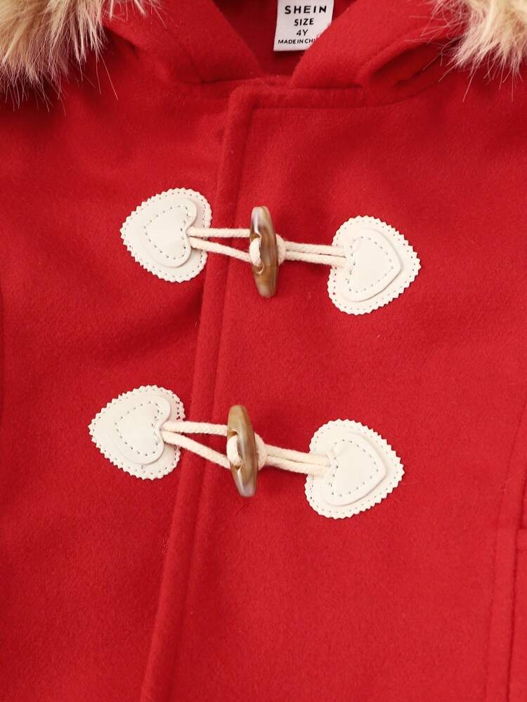 Young Girl Fuzzy Trim Hooded Duffle Overcoat