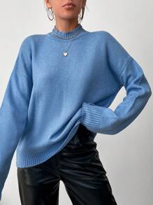 SHEIN Pull À Col Montant Épaule tombante