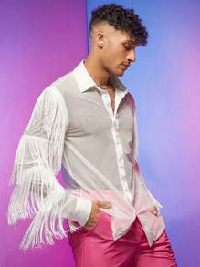 FeverCity 男士流蘇邊前紐扣襯衫