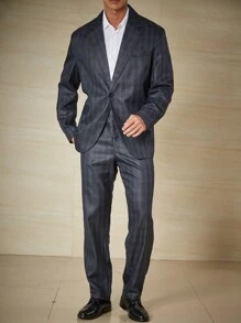 Calvornis Men Plus Plaid Lapel Neck Blazer & Suit Pants - Dark Grey - View 3