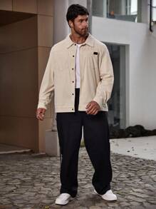 Manfinity Homme Men Plus Patched Detail Dual Pocket Corduroy Shacket - Apricot - View 5